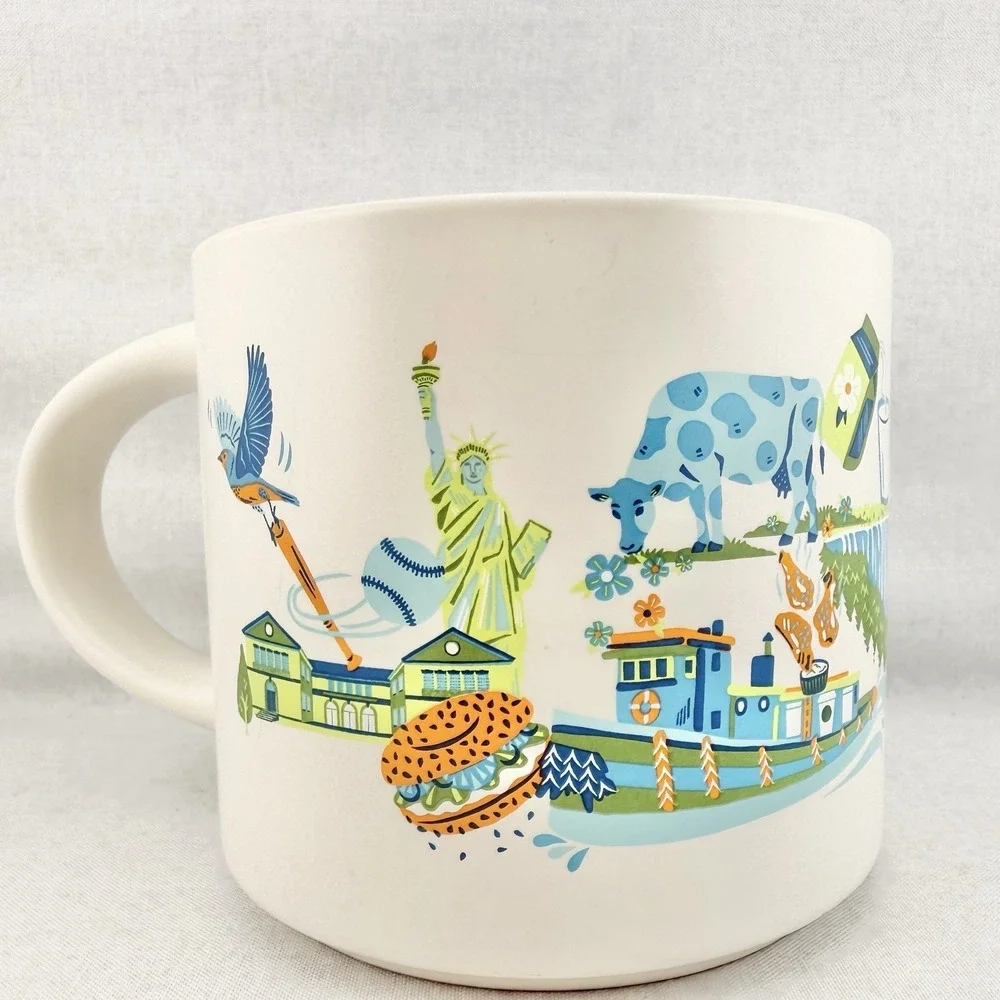 Starbucks New York State Coffee Mug Cup Upstate Fish Cheesecake‎ Art Landmarks
